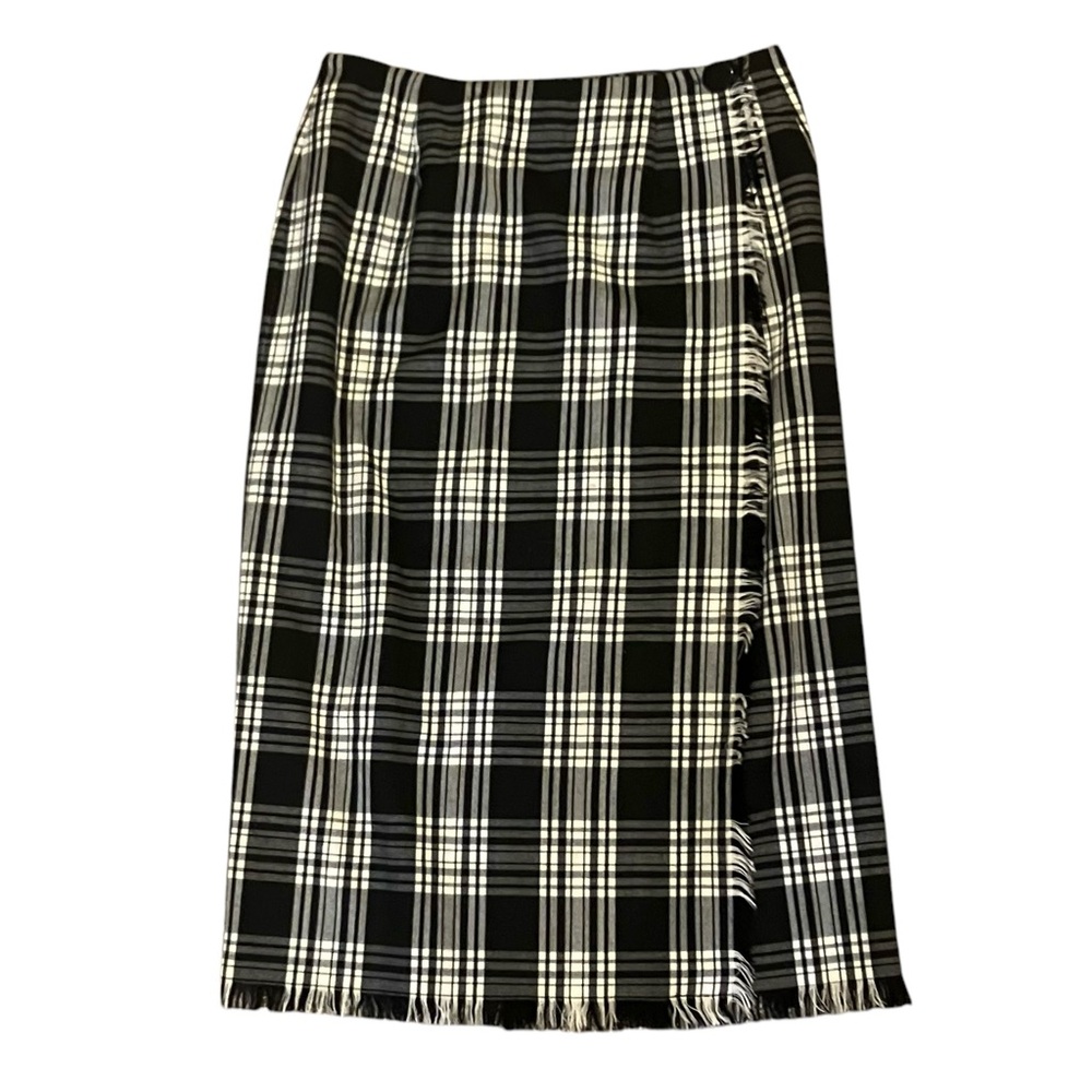 100% Wool Crowley’s Private Stock Black and White Plajd Wrap Skirt